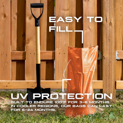 (Not Made in China) 20 Pack, Heavy Duty Sand Bags for Flooding, Empty Sandbags with Tie Strings, UV Protection 1600 Hours, Flood Control,14in x 26in, Sandbag for Weight, 50lb Capacity, White