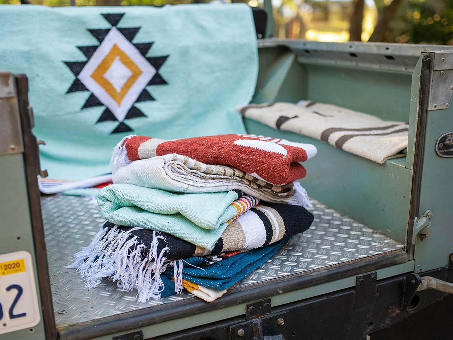 Mexican Blanket by Laguna Beach Textile Co - Beach, Yoga, Camping, or Decorative Throw Blanket - Traditional Handmade Serape (Ivory)