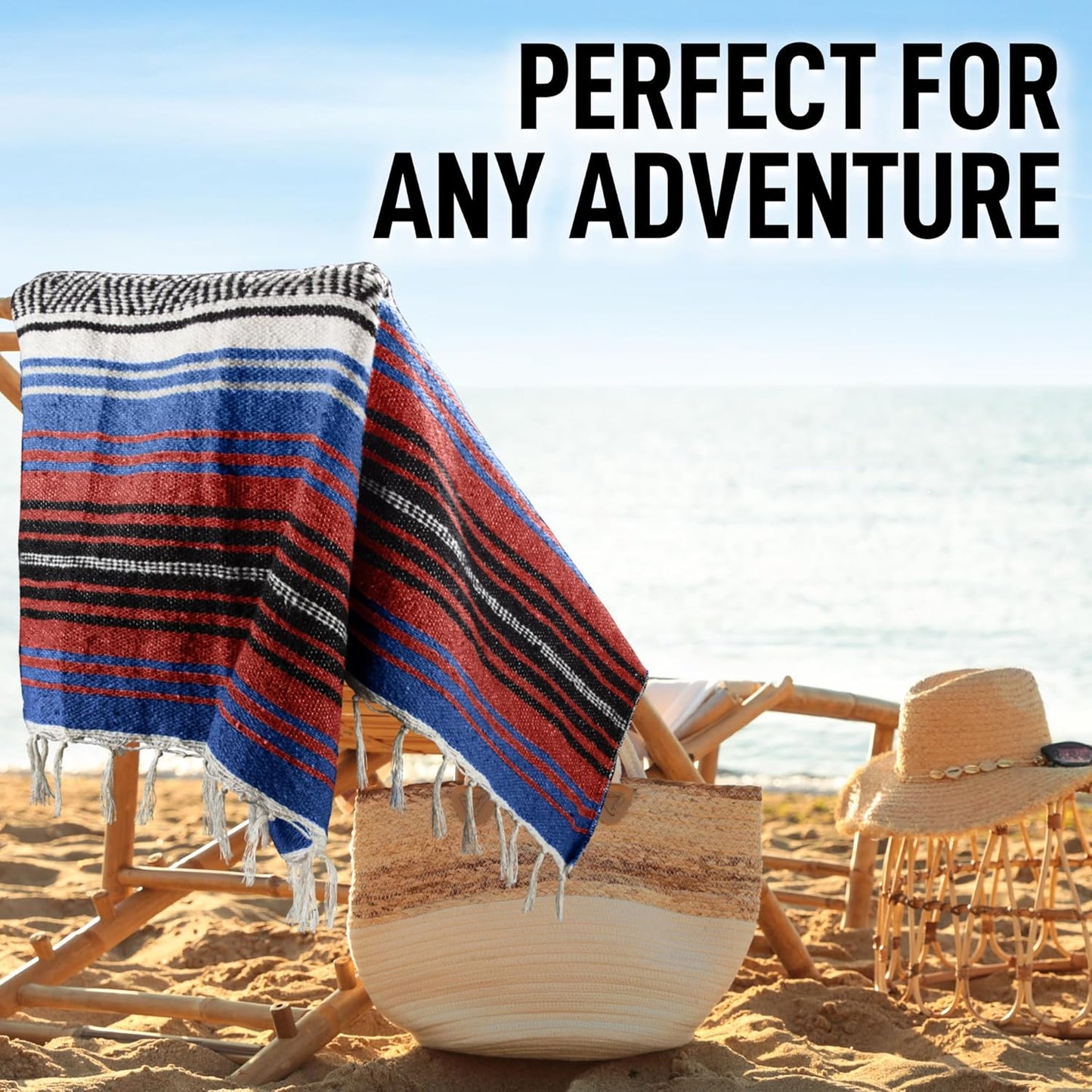 Hydration Nation Authentic Large Handwoven Mexican Blanket - Soft Yoga - Durable Serape - Lightweight Falsa, Beach, Camping, Picnic, Outdoor 70"x50" - Mandarin