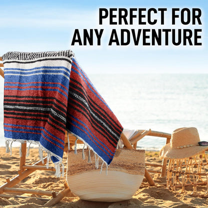 Hydration Nation Authentic Large Handwoven Mexican Blanket - Soft Yoga - Durable Serape - Lightweight Falsa, Beach, Camping, Picnic, Outdoor 70"x50" - Mandarin