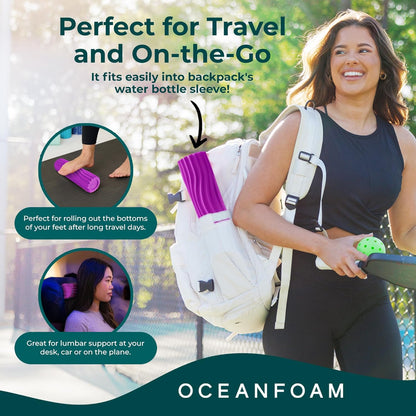 Oceanfoam Ripple Travel Foam Roller (11" x 3.35") Firm Mini Foam Roller for Physical Therapy, Deep Tissue Massage, Back Pain - High Density, Ergonomic Wave Textured - Yoga, Pilates, Exercise (Natural) - Colors A