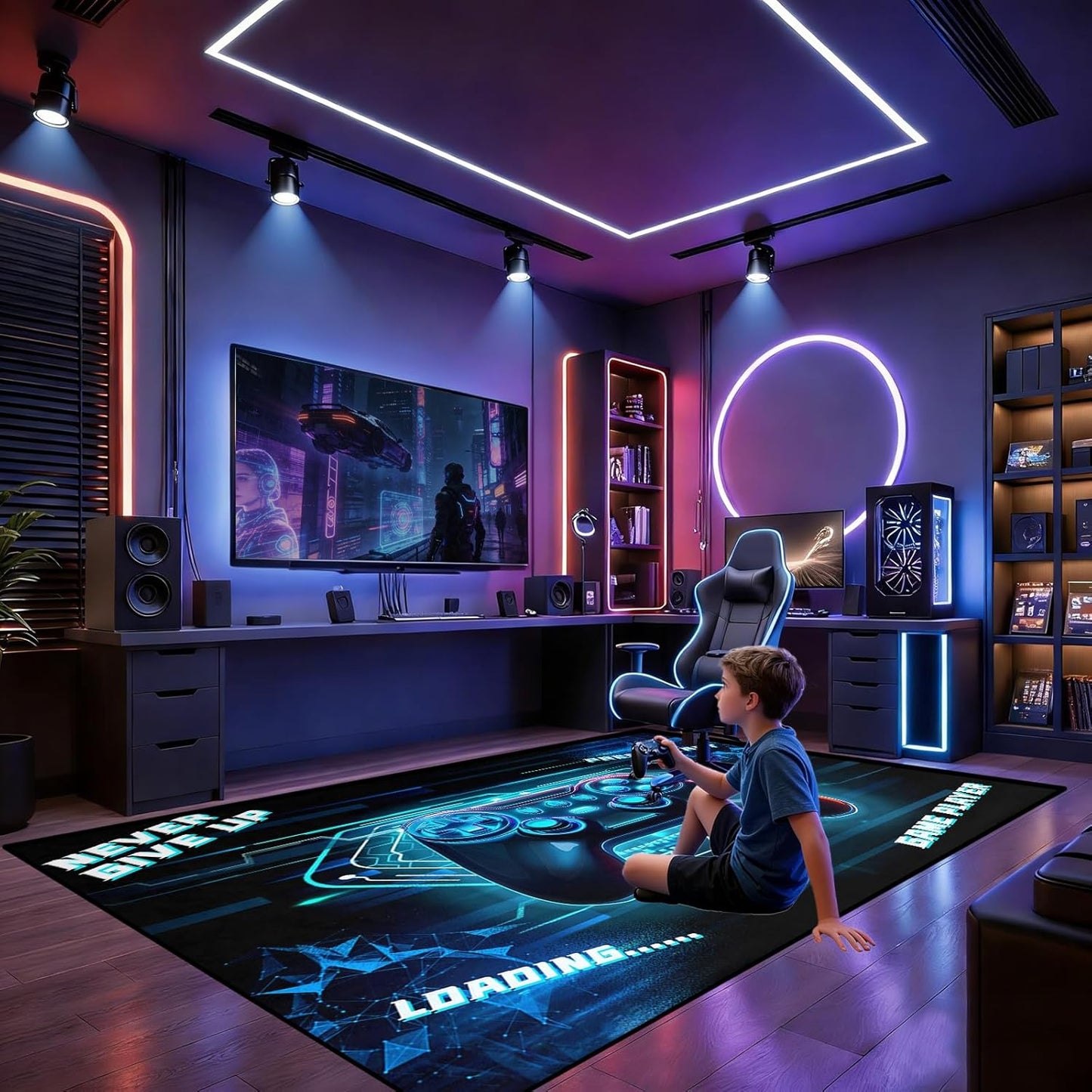 Game Controller Rugs for Bedroom Boys Living Room Gamer Gamepad Red Carpets Floor Mat Player Indoor Mats Gaming Art Design Home Decor Crystal Doormat Yoga Mats 3'x5'