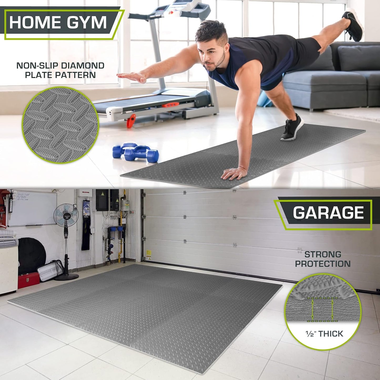 ProsourceFit Exercise Puzzle Mat ½-inch, EVA Interlocking Foam Floor Tiles for Home Gym, Workout Equipment, Kids Play Areas, Black, 24 SQ FT - 6 Tiles