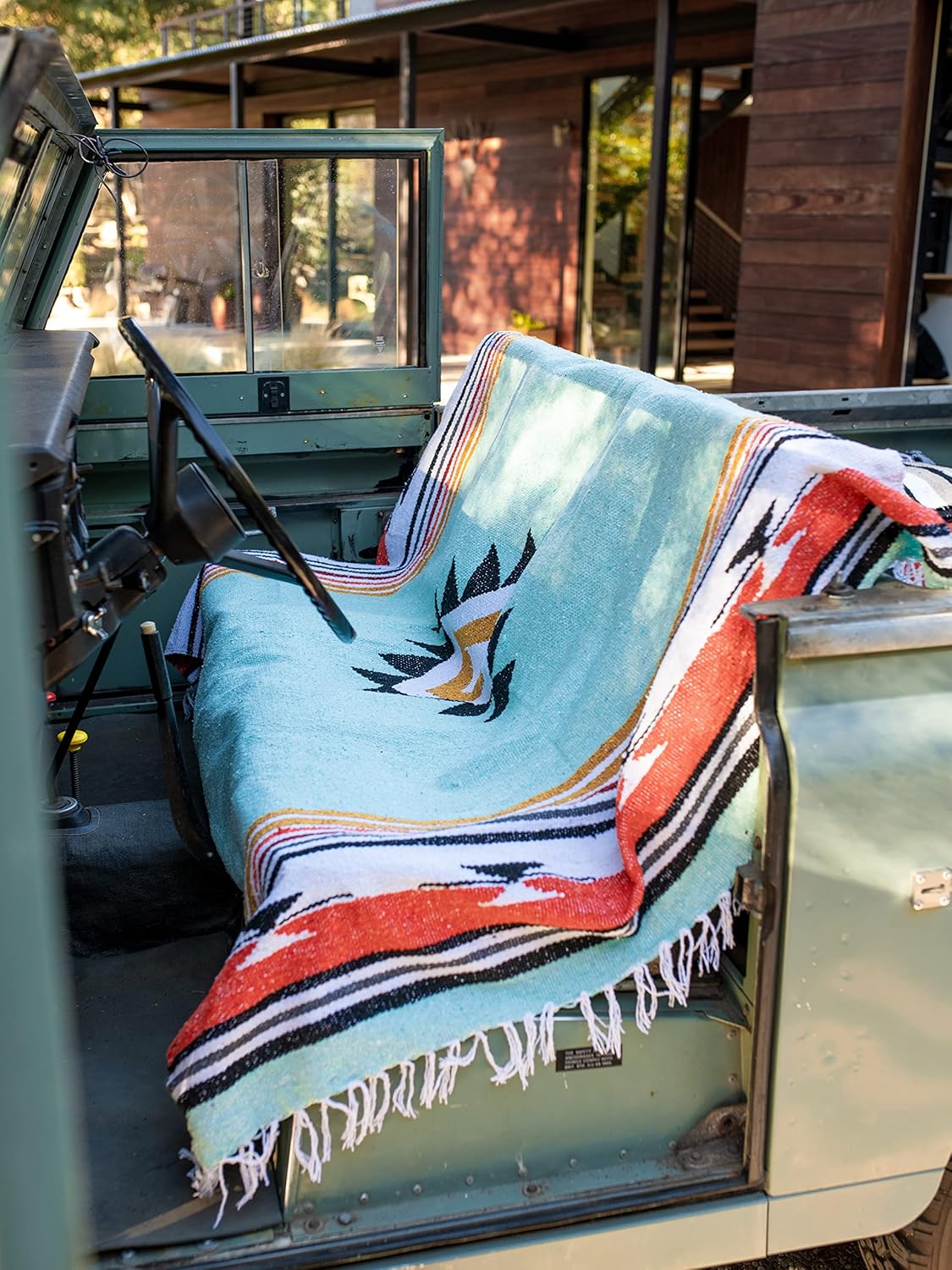 Mexican Blanket by Laguna Beach Textile Co - Beach, Yoga, Camping, or Decorative Throw Blanket - Traditional Handmade Serape (Ivory)