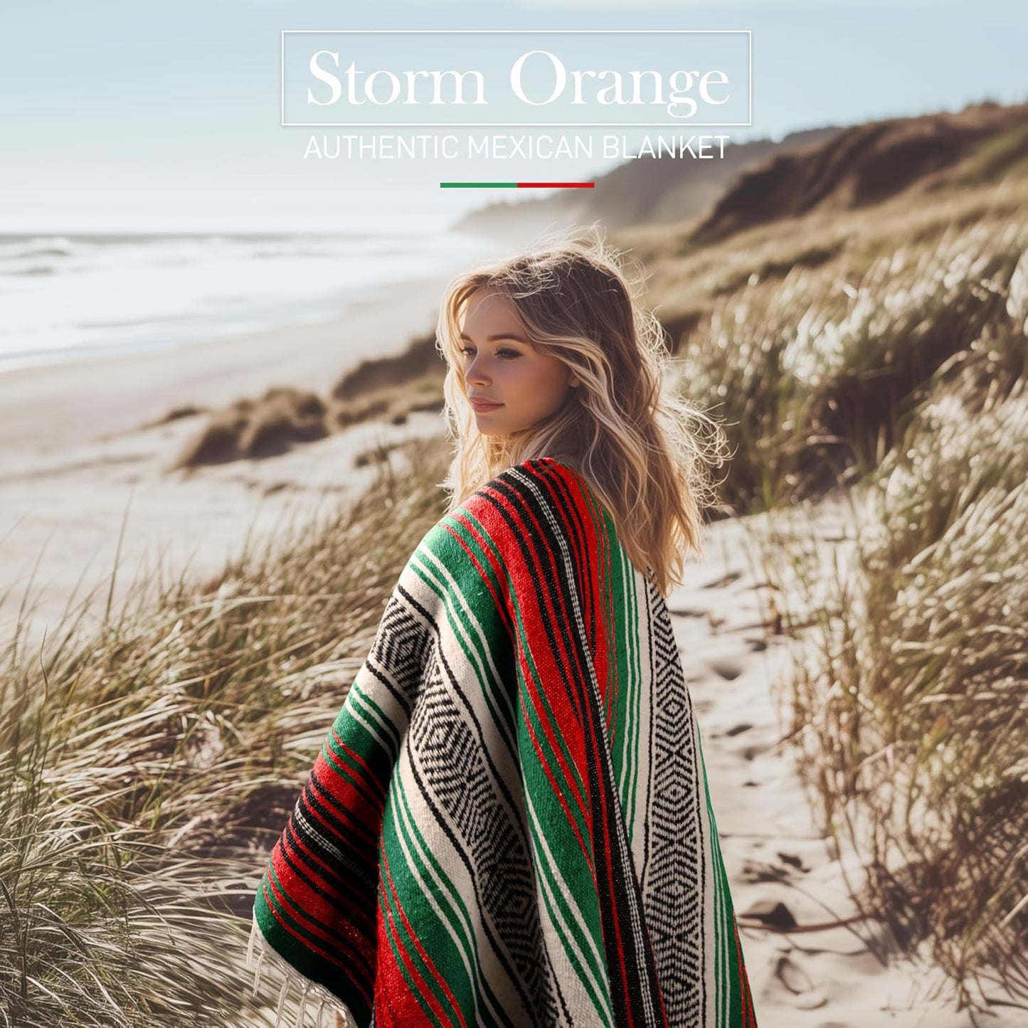 Hydration Nation Authentic Large Handwoven Mexican Blanket - Soft Yoga - Durable Serape - Lightweight Falsa, Beach, Camping, Picnic, Outdoor 70"x50" - Mandarin