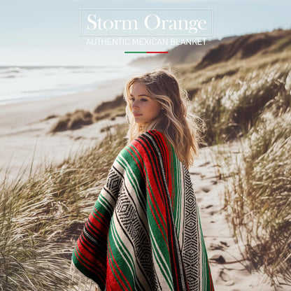 Hydration Nation Authentic Large Handwoven Mexican Blanket - Soft Yoga - Durable Serape - Lightweight Falsa, Beach, Camping, Picnic, Outdoor 70"x50" - Mandarin