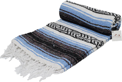 Open Road Goods Blue Mexican Blanket - Authentic Serape Falsa Blanket - Handmade