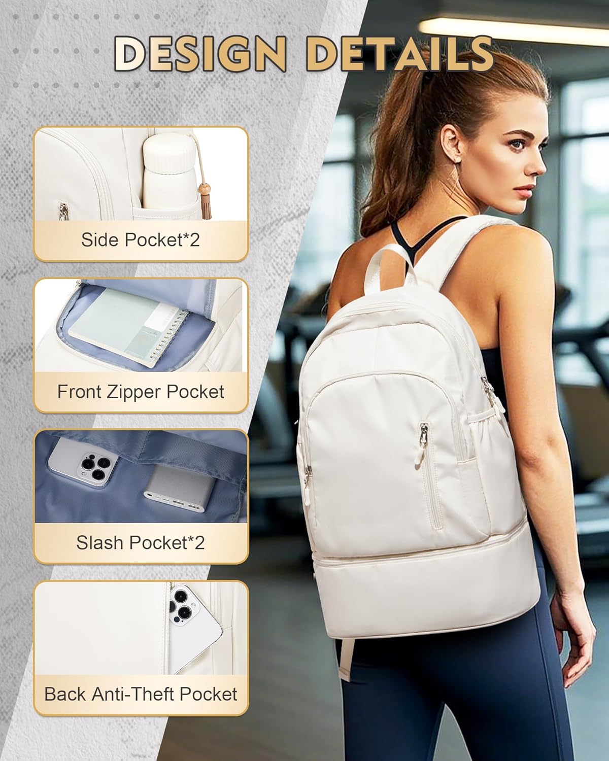 Gym Backpack for Women Men,Cheer bag,Lightweight Gym Bag with Shoe Compartment, Waterproof Sports Backpack with Wet Pocket, Black