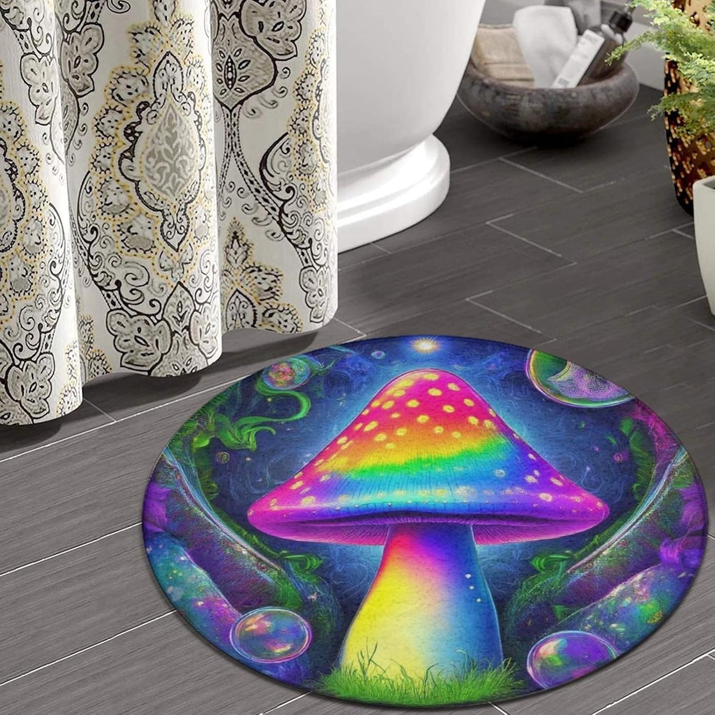 Home Decor Non Slip Kitchen Office Circle Rug, Machine Washable Modern Round Area Rug, Room Sofa Yoga Soft Round Carpet Purple Galaxy Trippy Space Astronaut Art, 36inch