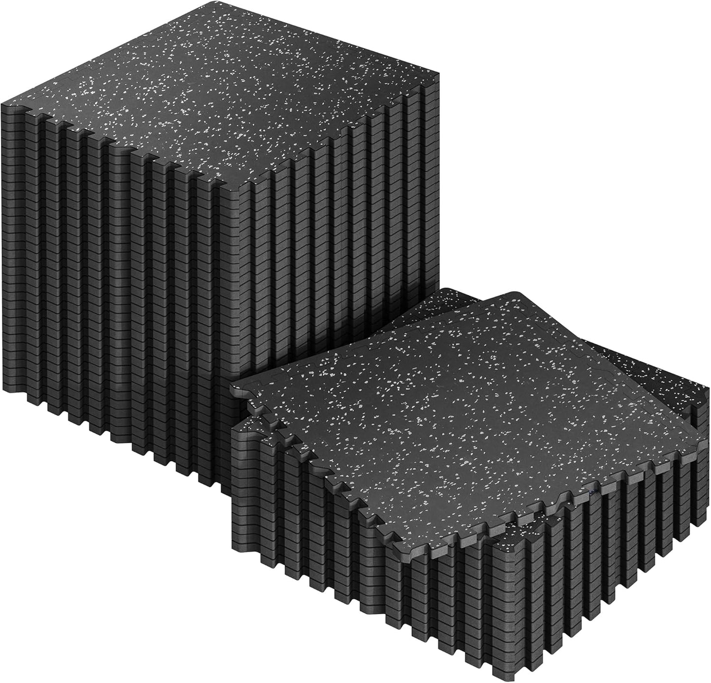 SUPERJARE 0.56'' Thick 12 Pcs 48 Sq Ft Rubber Top Exercise Equipment Mats, High Density EVA Foam Mats with Rubber Top, Interlocking Gym Flooring for Home Gym, Protective Workout Mat, Black/Grey