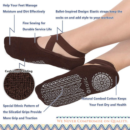 Ozaiic Pilates Socks for Women Non Slip Grip, Yoga Socks with Grippers for Barre, Hospital, Ballet, Dance, Barefoot Workout