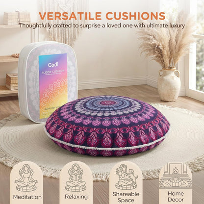 Codi Meditation Floor Pillow Set of 2, Round Large Pillows Seating for Adults, Bohemian Mandala Circle Cushion for Outdoor Fireplace Yoga Living Room, 32 Inch, Memory Foam Added, Purple Orchid NEW