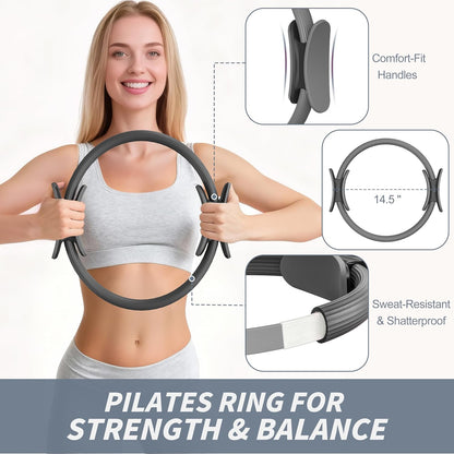 NANATI Pilates Kit, Home Pilates Workout Kit for Women, Pilates Equipment with 14.5" Pilates Ring and Ball, Resistance Bands, Ankle Weights, Sliders & Grip Socks Accessories for Starter Home Workouts