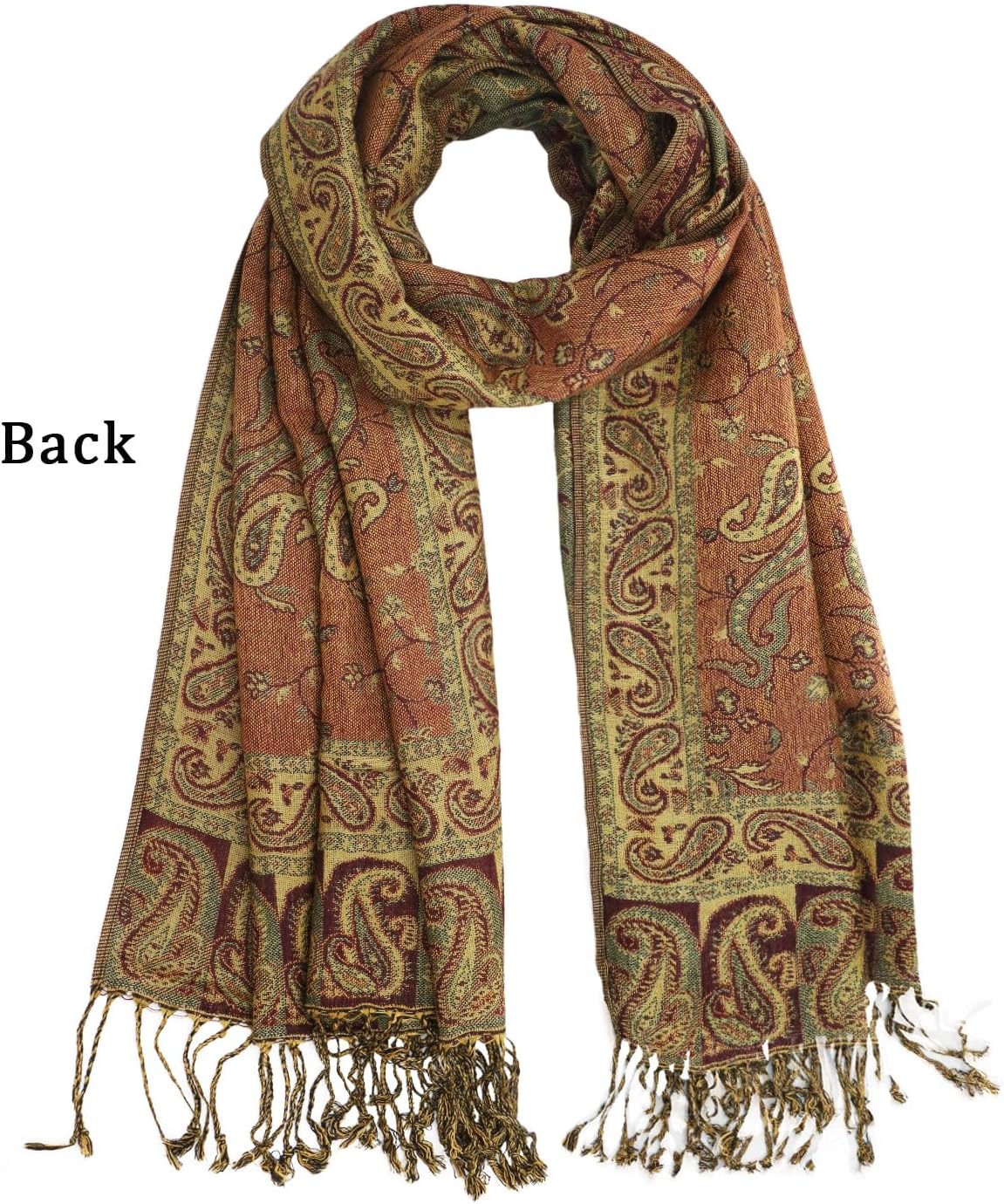 Ciormis Two Tone Silky Paisley Pashmina Shawl Scarf,Soft Women's Rave Jacquard Pashminas Wrap Scarves