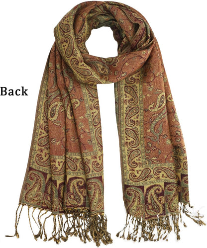Ciormis Two Tone Silky Paisley Pashmina Shawl Scarf,Soft Women's Rave Jacquard Pashminas Wrap Scarves