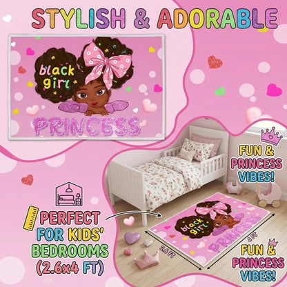Black Girl Area Rug for Bedroom African American Rugs for Room Princess Carpet Kids Rugs for Bedroom African Girls Carpet for Living Room Teen Girls Yoga Mats, Pink, 4'×5'