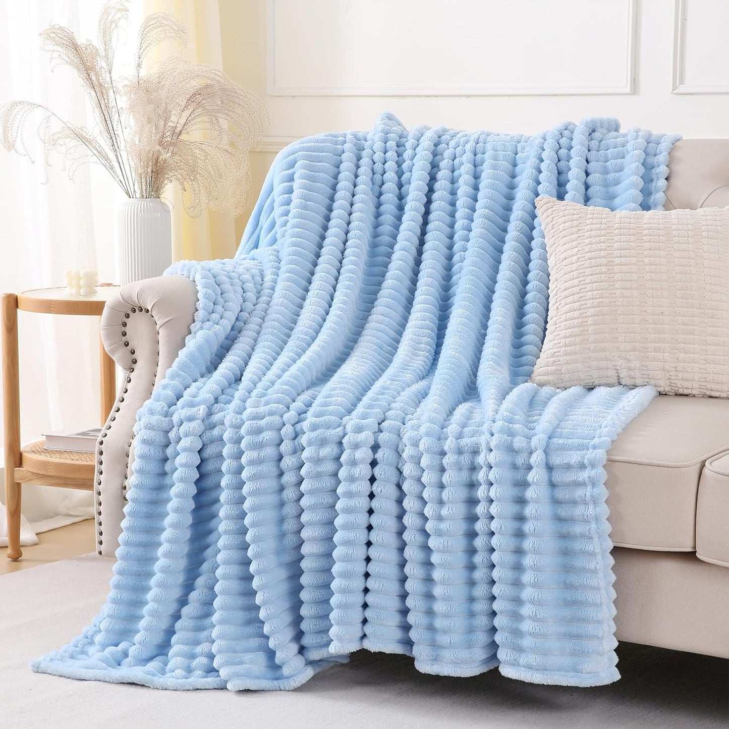 Khaki Throw Blanket for Couch Sofa 50x60 inches Striped Fleece Blankets Room Home Decor Lightweight Plush Soft Cozy Gifts for Women Mom Girls