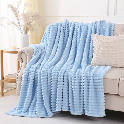 Khaki Throw Blanket for Couch Sofa 50x60 inches Striped Fleece Blankets Room Home Decor Lightweight Plush Soft Cozy Gifts for Women Mom Girls