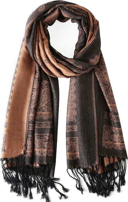 Ciormis Two Tone Silky Paisley Pashmina Shawl Scarf,Soft Women's Rave Jacquard Pashminas Wrap Scarves