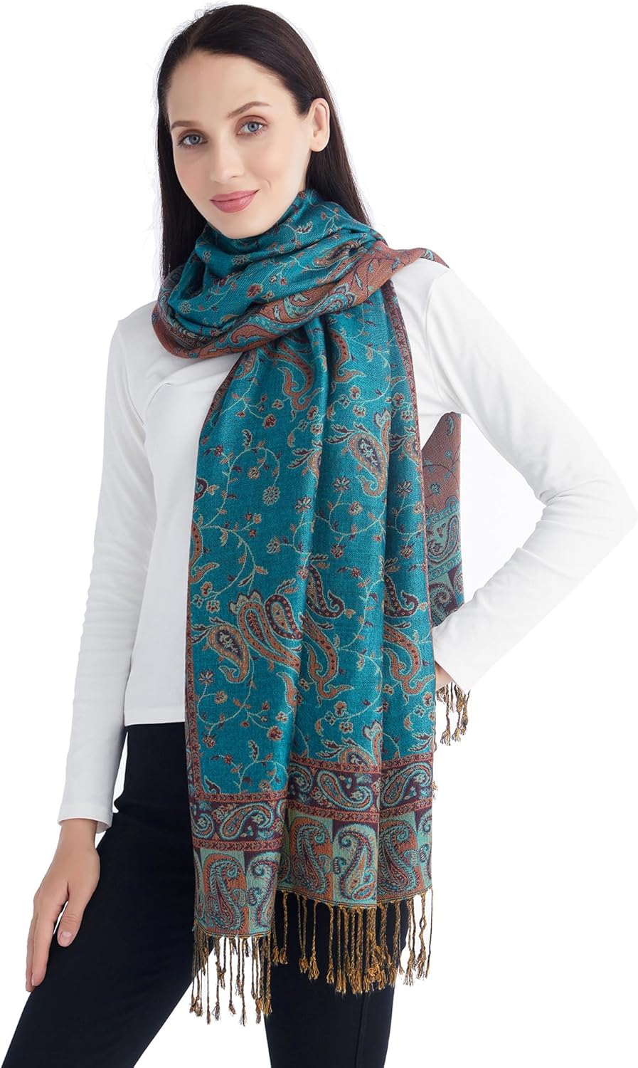 Ciormis Two Tone Silky Paisley Pashmina Shawl Scarf,Soft Women's Rave Jacquard Pashminas Wrap Scarves