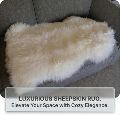 Sheepskin Runner,Genuine New Zealand Fluffy Natural Lambskin Real Sheep Skin Fur Throw Area Rug for Livingroom,Bedroom,Sofa and Chair, Yoga mat and Dog Mat(Double Pelt 2x6 ft, Ivory White)