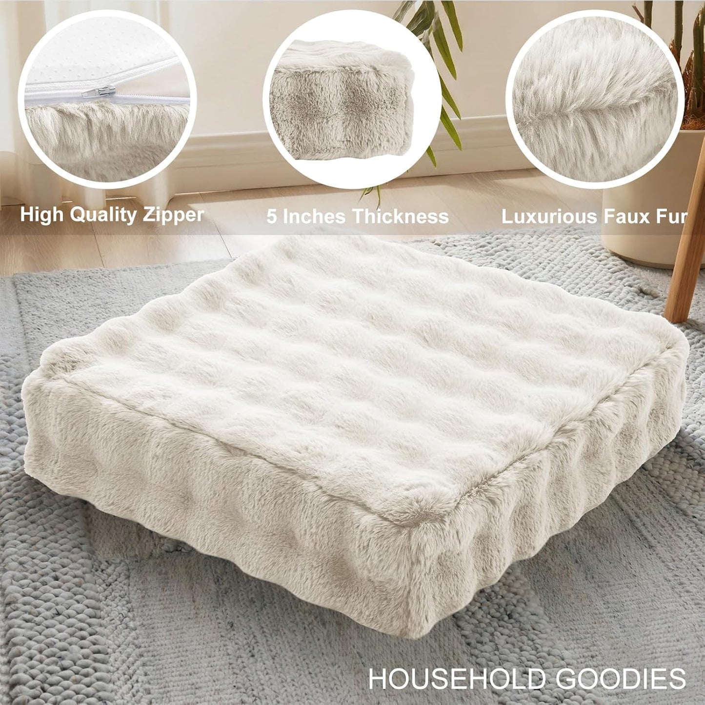 JKMAX 2 Pcs High Density Foam Floor Pillow - Upgraded Large Pillows Seating for Adults - Outdoor Floor Cushion with Soft Tufted Cover - Yoga Pillows for Sitting On Floor - 22 Inch Light Gray
