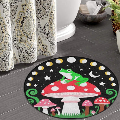 Large Home Decor Mat, Soft Round Yoga Carpet, Non Slip Machine Washable Home Office Circle Rug Gothic Witchy Sun Moon Mushroom Moth
