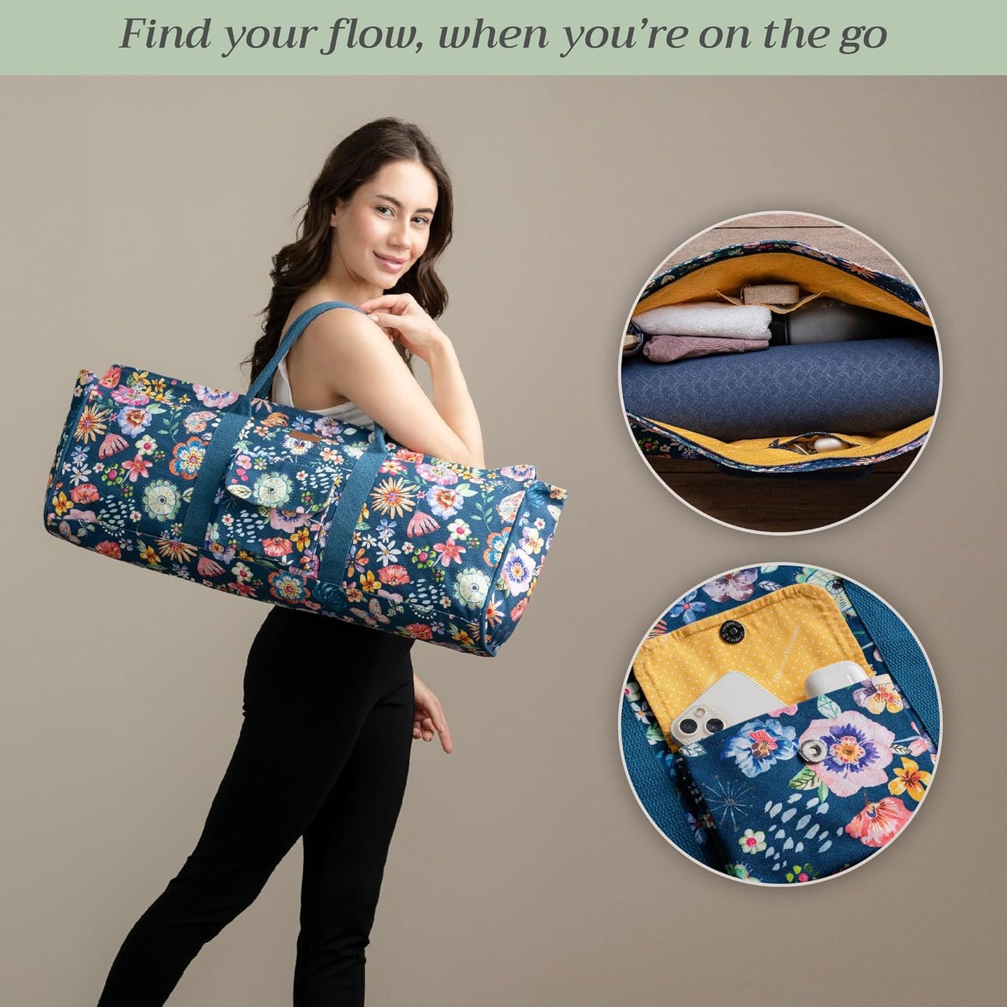Maison d' Hermine Yoga Mat bag, Cylindrical bag for Woman&Men, yoga mat Bag &Adjustable shoulder straps Yoga Mat Carrier Bag with Drawstring Water Bottle Pocket and zipper pocket Easter Gifts