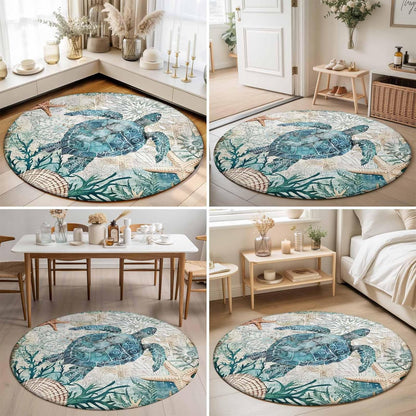 Libaoge Round Area Rugs 3 ft Indoor Aloha Mats Sea Turtle Ocean Animal Nautical Map Soft Living Room Bedroom Unique Carpet Woman Yoga Mat Home Decor