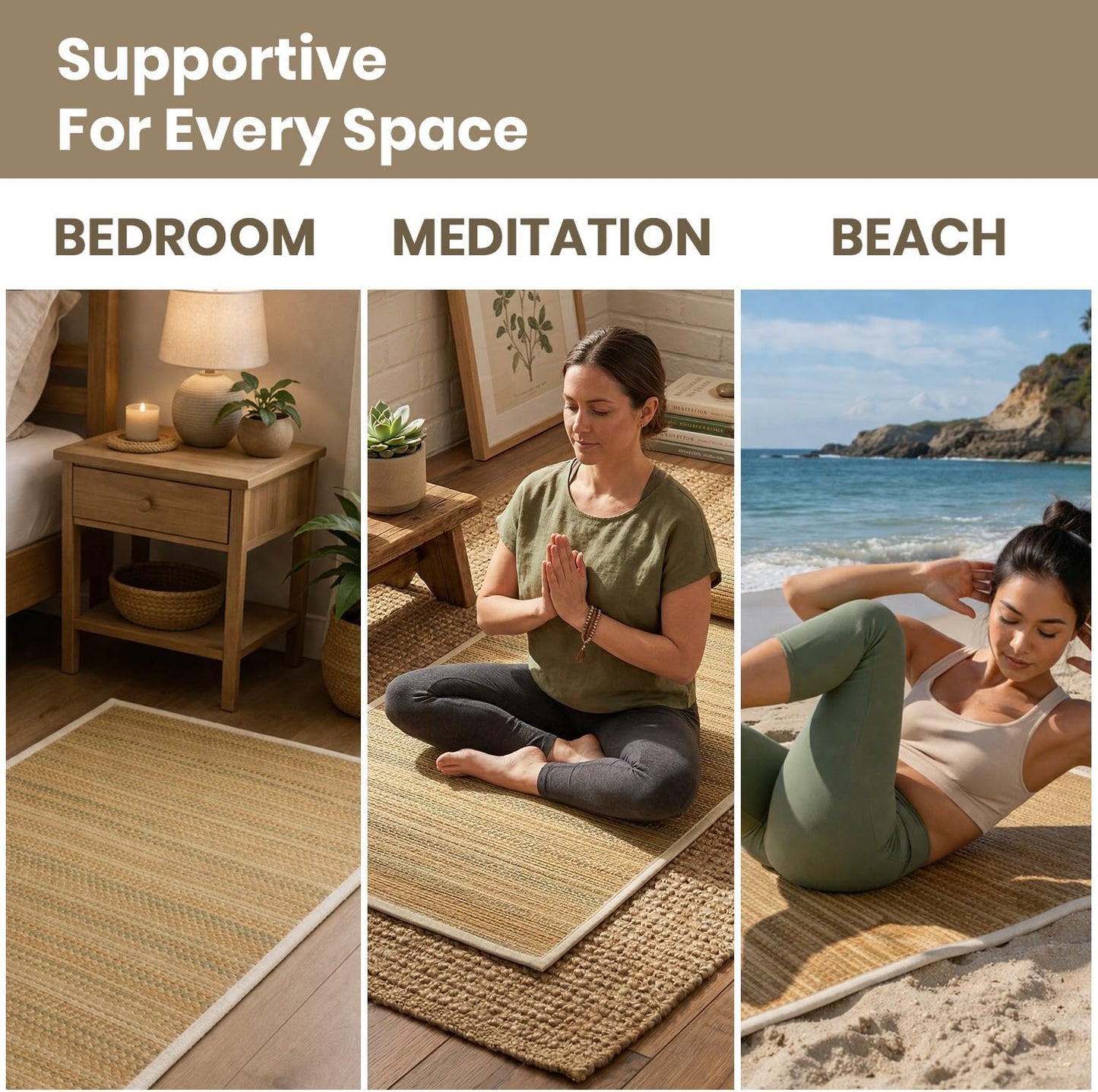 LFH Home Handmade Straw Yoga Mat For Exercise, Workout, Fitness - Perfect Heavy Quality Eco Friendly Natural Straw Reversible Yoga Mat for Men & Women - 72x24 Inch