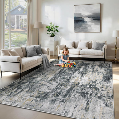 XLUEZ 8x10 Area Rugs for Living Room, Washable Modern Abstract Large Area Rug Neutral Soft Non Slip Kids Rug Stain Resistant Indoor Carpet for Bedroom Nursery Dining Children's Room(Blue, 8'x10')