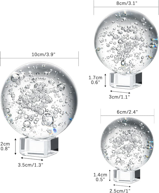ZEERSHEE Set of 3 Colorful Cracked Crystal Balls (60/80/100mm) with Stands Healing Glass Spheres Paperweight for Yoga Meditation Feng Shui Divination Fortune Telling Home Office Christmas Decor