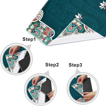 Yoga Mat Towel with Corner Pockets - Microfiber Yoga Towels for Hot Yoga Non Slip Moisture Wicking Sweat Absorbent, Tree of Life Yoga Towel Easy for Travel, Use in Hot Yoga,Bikram,Pilates and Fitness