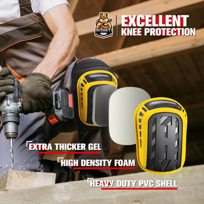 REXBETI Knee Pads for Work, Construction Knee Pads for Men, Heavy Duty Comfortable Anti-slip Foam Gel Knee Pads for Gardening Flooring and Cleaning, Strong Stretchable Straps, Orange