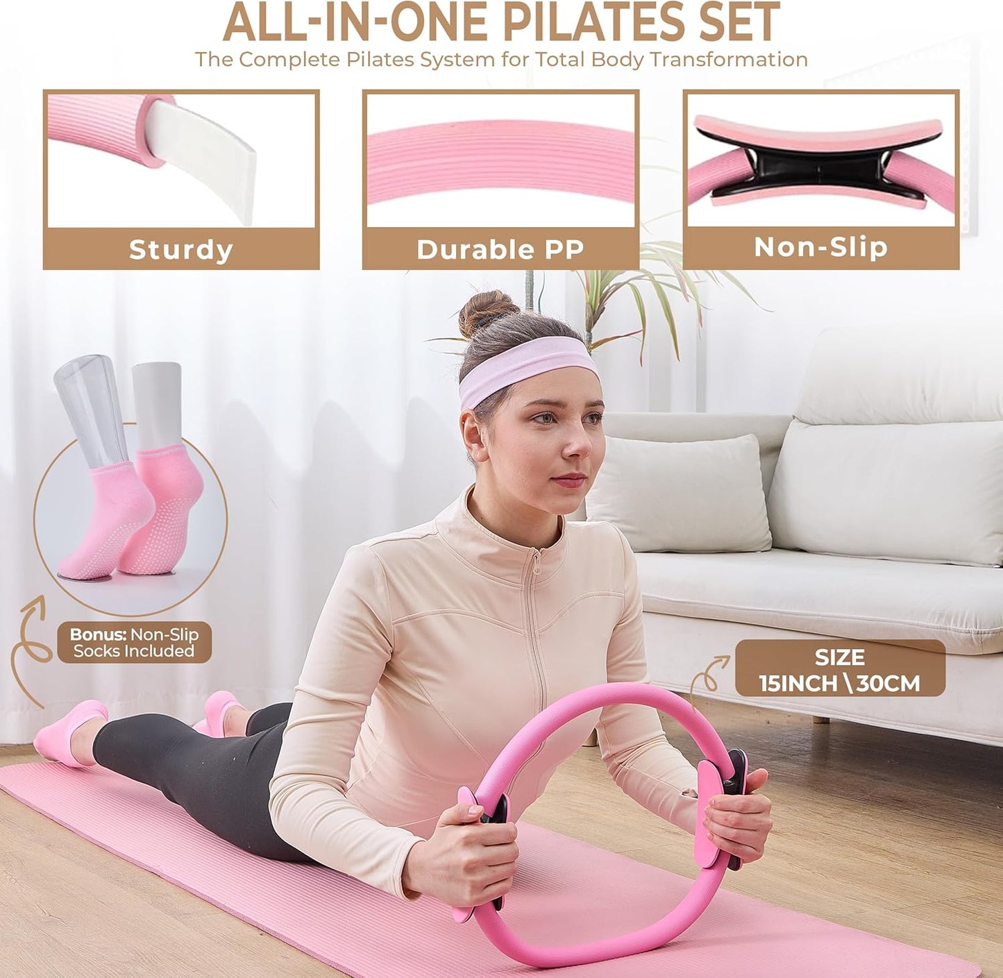 Pilates Kit for Women – 16PCS Home Pilates Workout Kit for Beginners, Pilates Ring Set with Ball, Resistance Bands & Accessories, Full Body Toning Equipment for Home Workouts