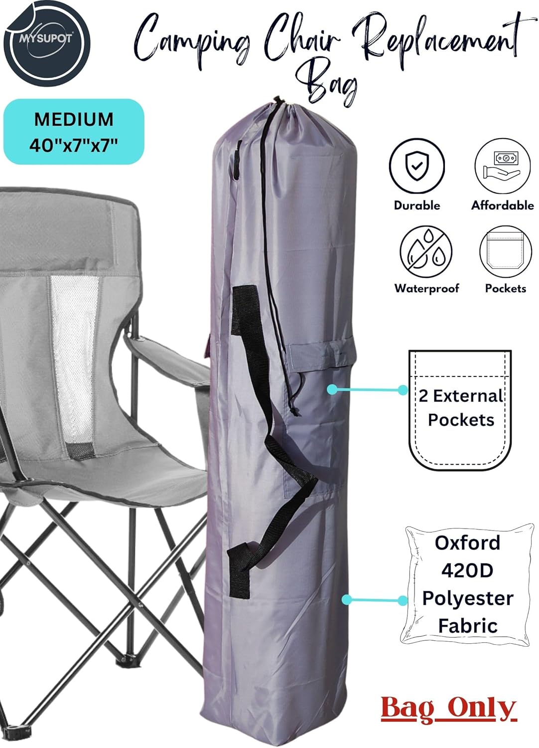 Replacement Bag for Folding Camping Chair, Portable Camp Chair, Hammock, Yoga Mat, Umbrella, Tents, Tripods, Fishing Poles - 420D Oxford Polyester Fabric