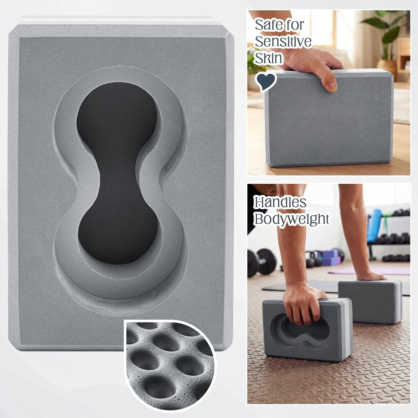 Yoga Blocks 2 Pack for Wrist Relief Yoga Blocks Wrist Support Set with Knee Pads and Strap Improve Comfort and Grip, Nonslip EVA Foam Pilates Exercise Balance Stretching Accessories Meditation