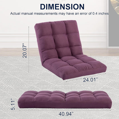 Floor Chair, 24 inches Wide Oversized Velvet Armless Lay Flat Floor seat Padded Meditation Chair with 6 Adjustable Position Ergonomic Comfortable Convenient(LRSF-008-PINK)