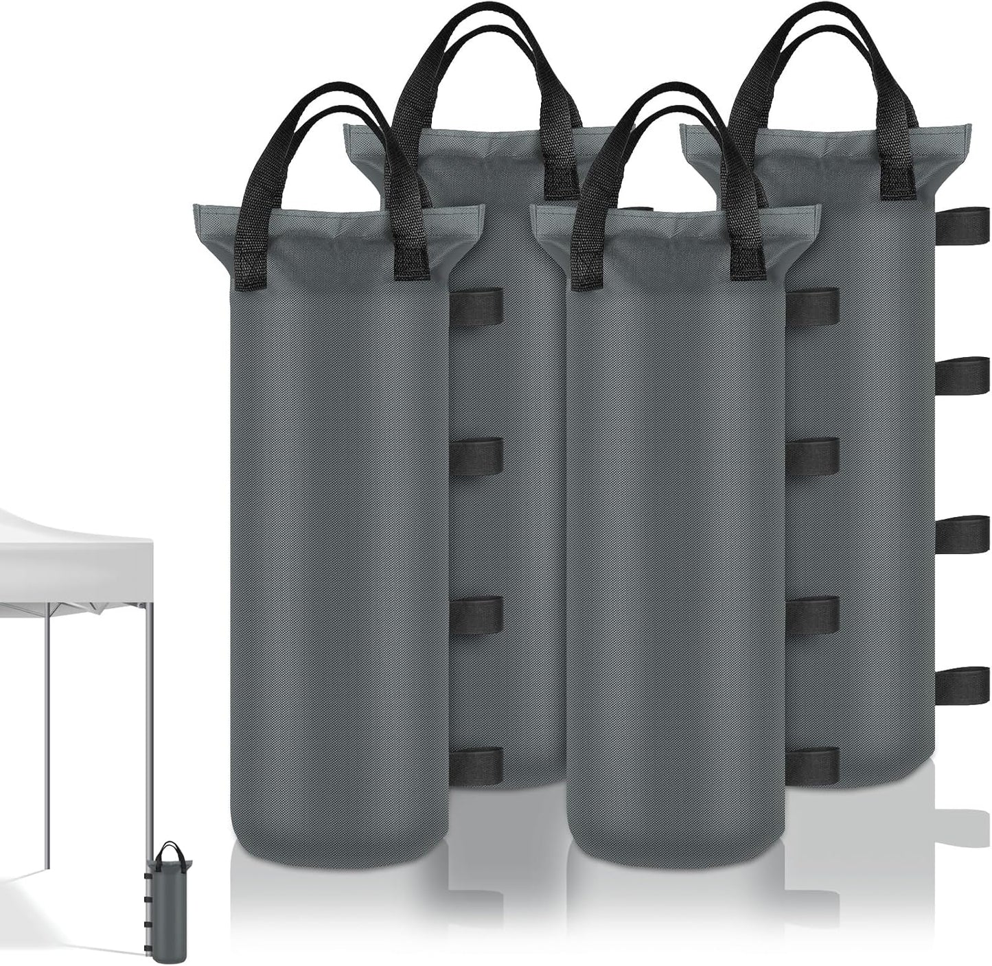 4 Sand Bags for Weight, Heavy Duty Sandbags for Canopy Legs, Extra Large Pop Up Tent Weights, Canopy Weight Bags for Gazebo, Outdoor Sun Shelter, Umbrella - Black, 6"×20", Without Sand