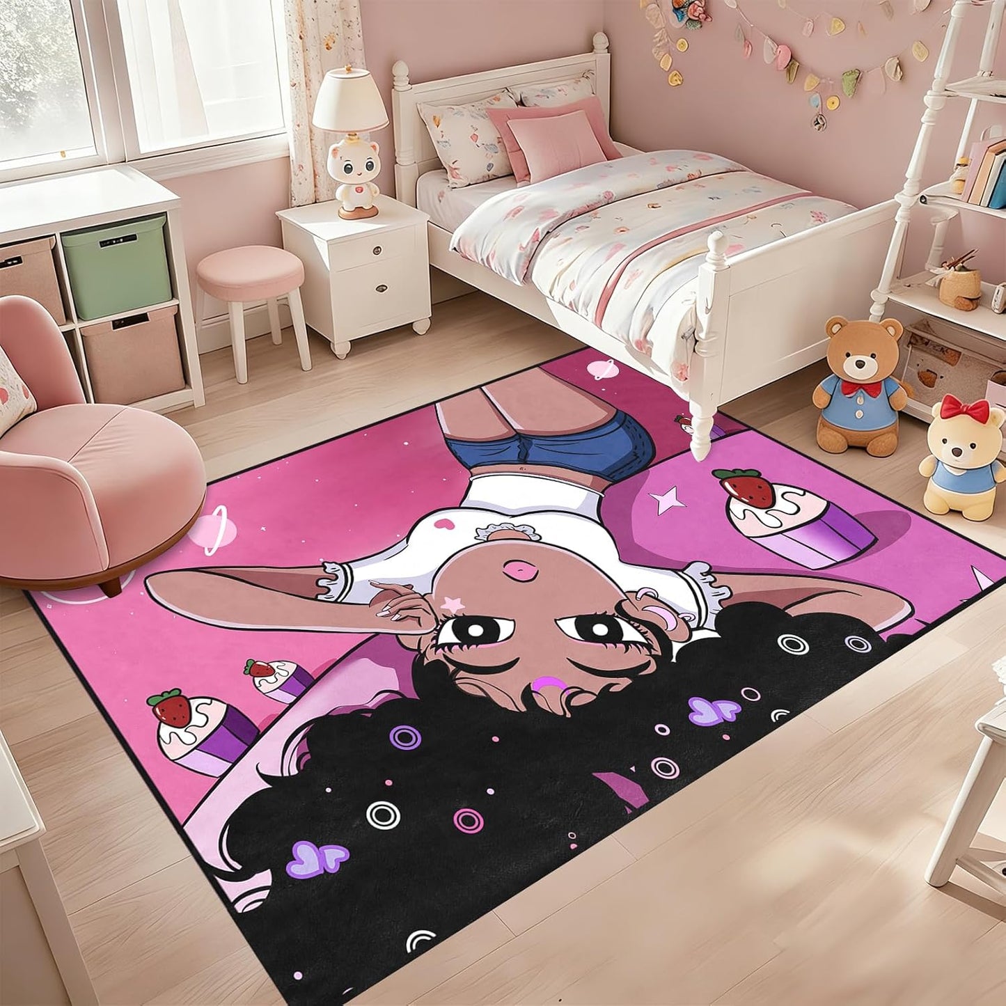Black Girl Area Rug for Bedroom African Black Girls Floor Rugs for Living Room Playroom Cartoon Art Home Decor Soft Yoga Mats for Women Afro Purple 47" x 31" (2.7 x 3 Feet)