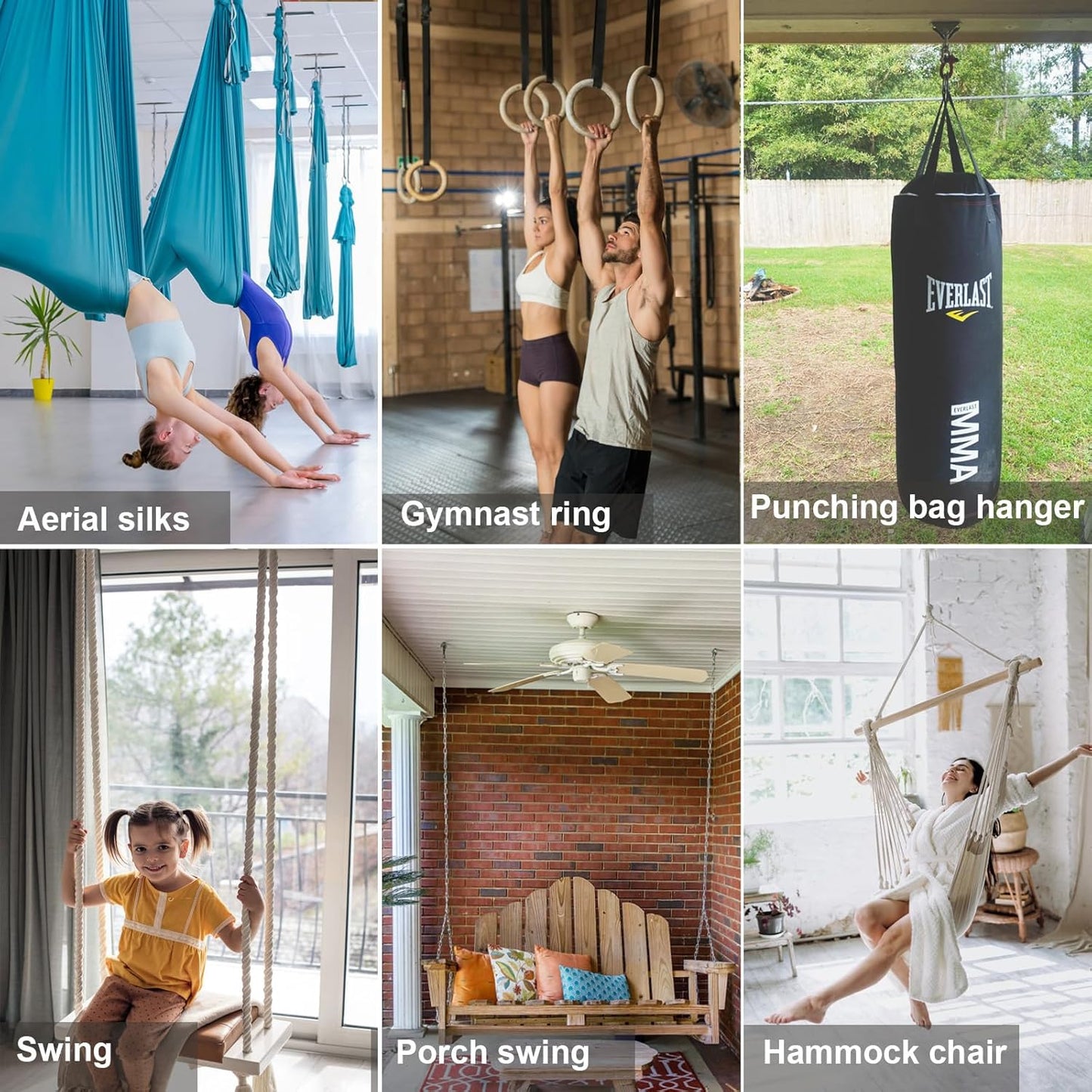 BeneLabel Swing Hanger with Bearing Swivel 800LB Capacity Stainless Steel Ceiling Mount Bracket Hanging Kit for Aerial Silks, Swings, Hammocks, Hanging Chair, Aerial Hoop, Heavy Bag, Yoga Swing