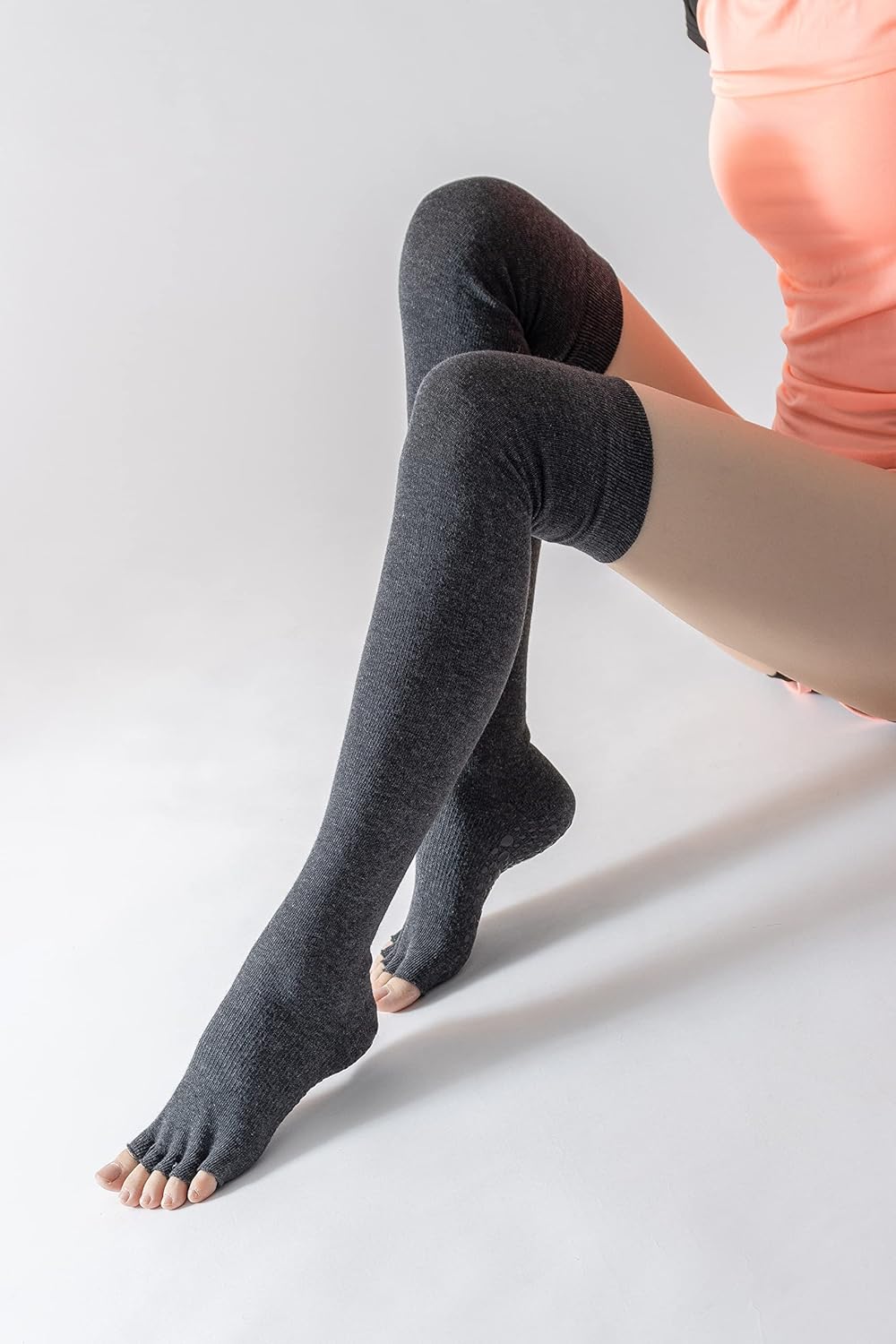 Verdancy Yoga Pilates Toe Socks - Toeless With Grips for Women, Non-Slip Cushioned Over Knee Thigh High
