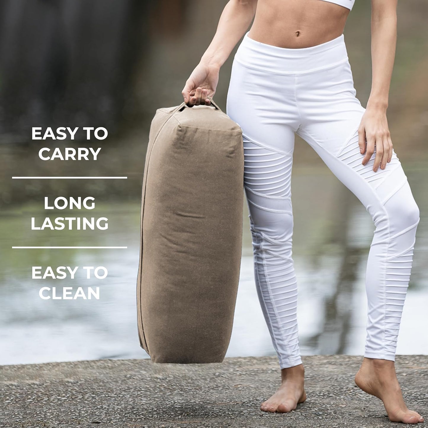 Extra Firm Large Yoga Bolster, 24" x 12" x 6" Cinched OR Zippered Yoga Pillow, Rectangular Cotton Cushion With Removable Cover for Studios, 1 Pack or 2 Pack