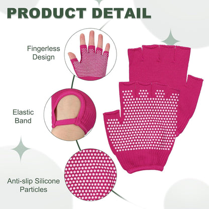 Yoga Gloves, Non Slip Fingerless Pilates Gloves Breathable Exercise Workout Mittens