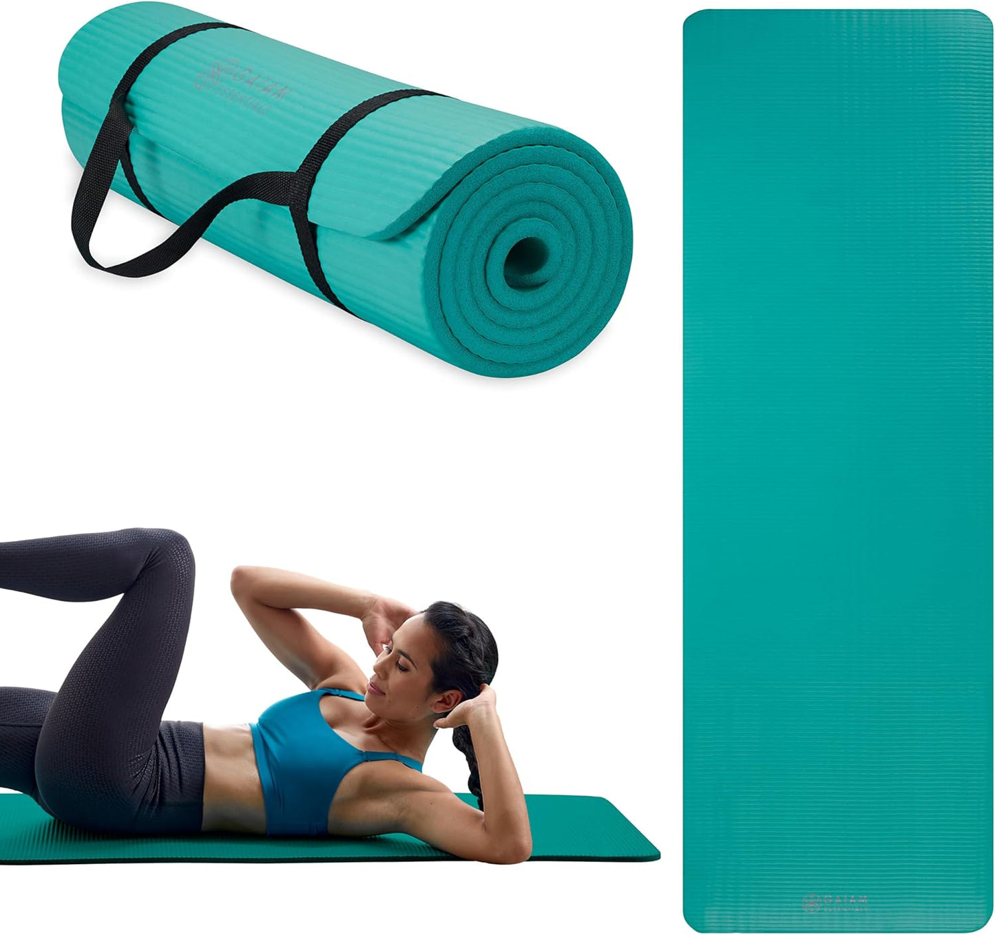 Gaiam Essentials 2/5" Thick (10mm) Yoga & Pilates, Fitness & Exercise Mat with Easy-Cinch Carrier Strap Cusion Support For Fitness and Gym Workouts