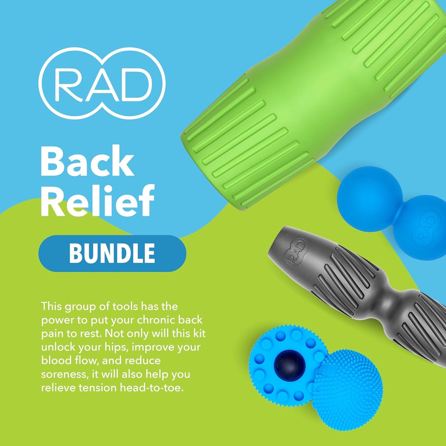RAD All-in Kit 7-in-1 Foam Roller Set for Whole Body Massage & Myofascial Release with Roller Stick, Yoga Block, Massage Balls Muscle Recovery Tools for Mobility & Flexibility