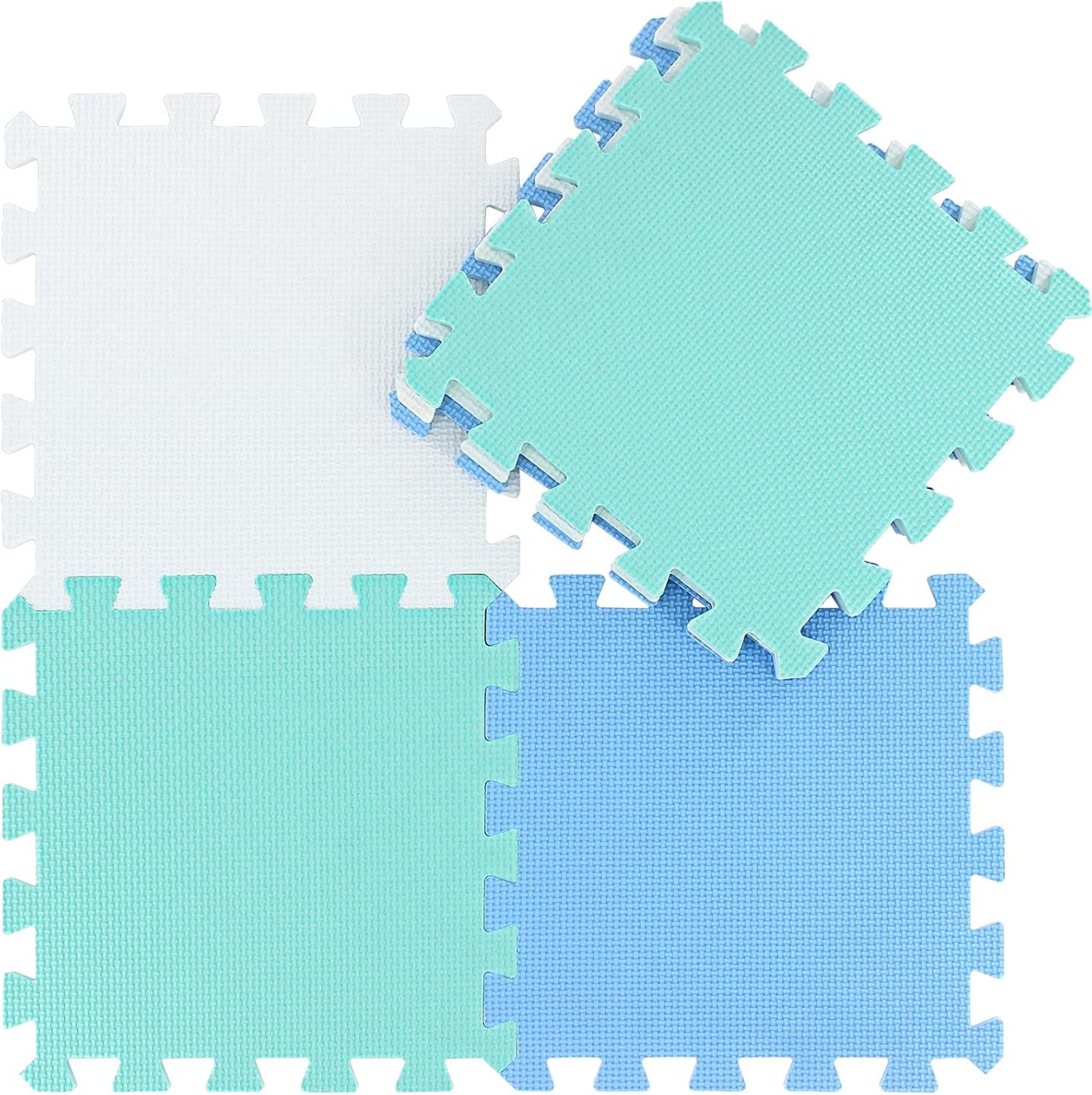 qqpp EVA Rubber 18 Tiles Interlocking Puzzle Foam Floor Mats - Baby Play Mat for Playing | Exercise Mat for Home Workout. White, Pink, Gray. QC-ACLb18N