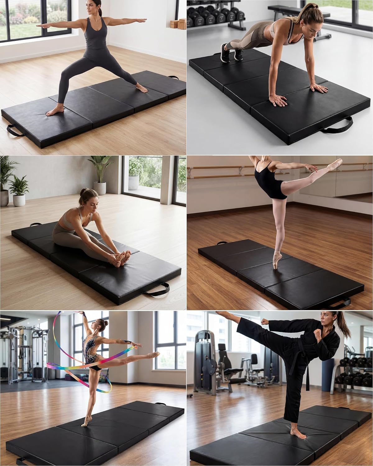 Gymnastics Mat, 6x2/3Ft 2 inches Thick 4-Fold Portable Home Gym Floor Pad for Yoga, Pilates, Aerobics & Martial Arts Training
