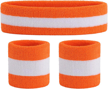 ONUPGO Sweatband Set Sports Headband Wristband Set Sweatbands Terry Cloth Wristband Wrist Sweatband Headbands Moisture Wicking Sweat Absorbing Head Band