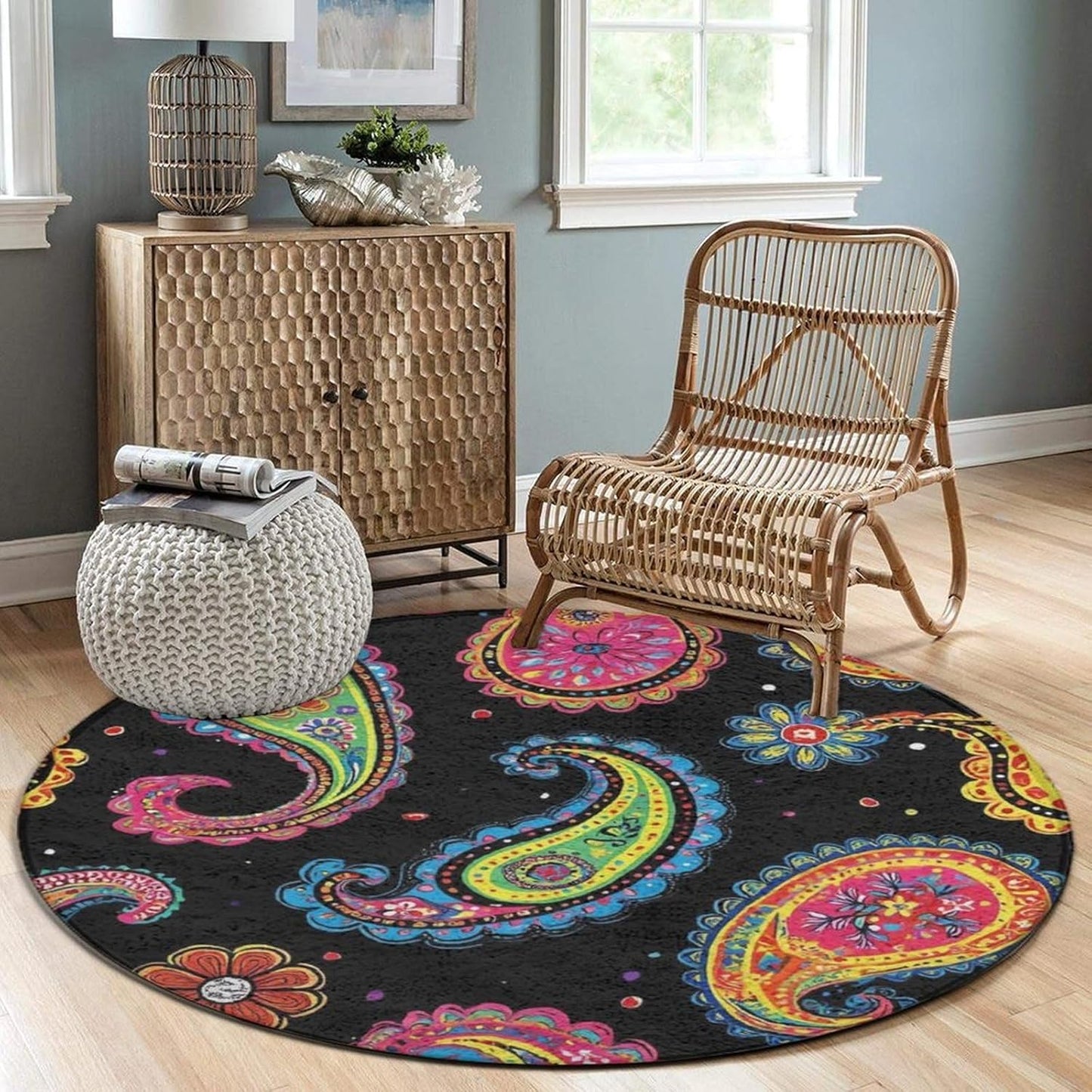Room Sofa Yoga Soft Round Carpet, Home Decor Non Slip Kitchen Office Circle Rug, Machine Washable Modern Round Area Rug Beach Turtles, 60inch